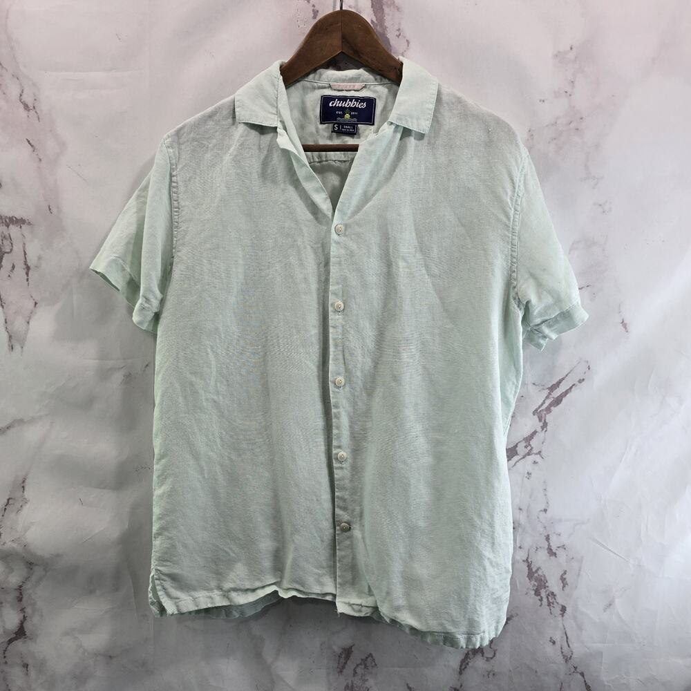 Chubbies Shirt Mens Small Blue Linen Short Sleeve Dad Fit Button Loop Collar